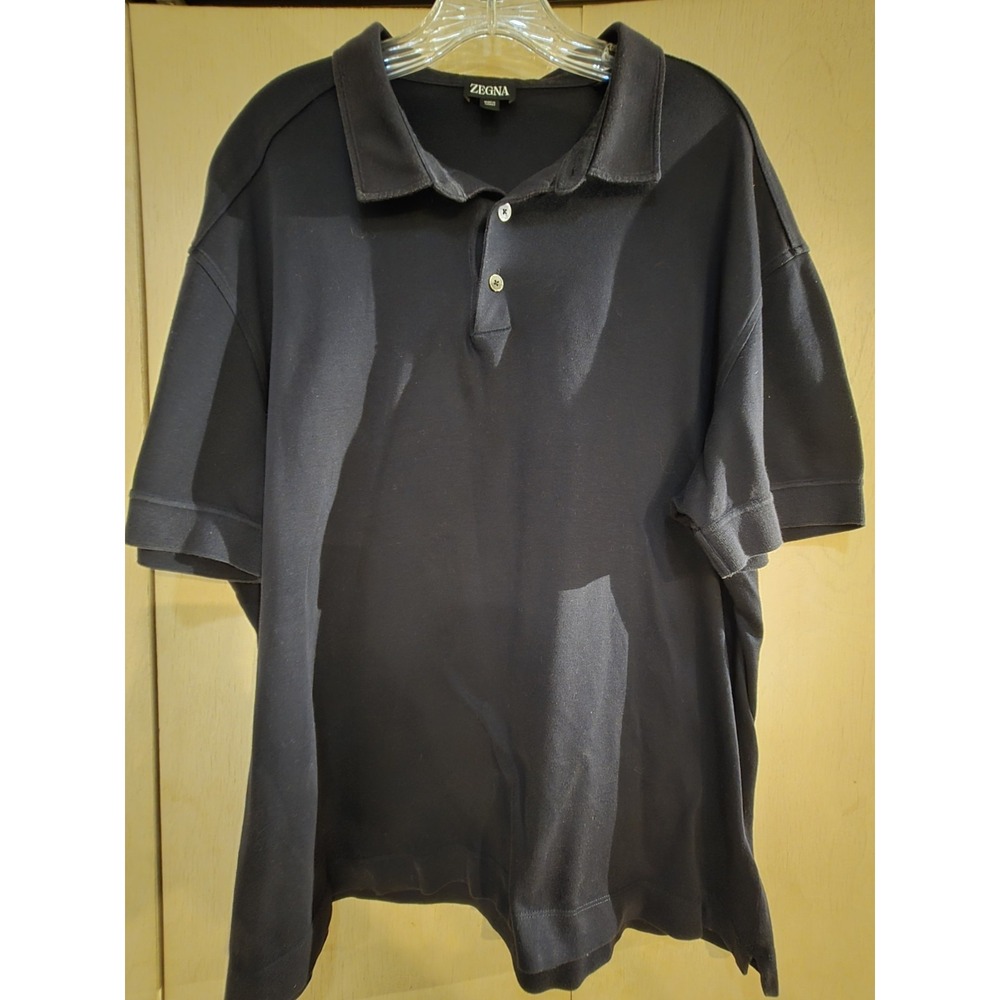 ZEGNA Mens XXL Black Cotton Polo Shirt Velour Collar Luxury Designer 2XL
